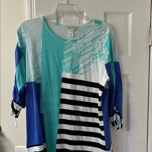 La Cera Women's Blue and Black Striped Long Sleeve Top
